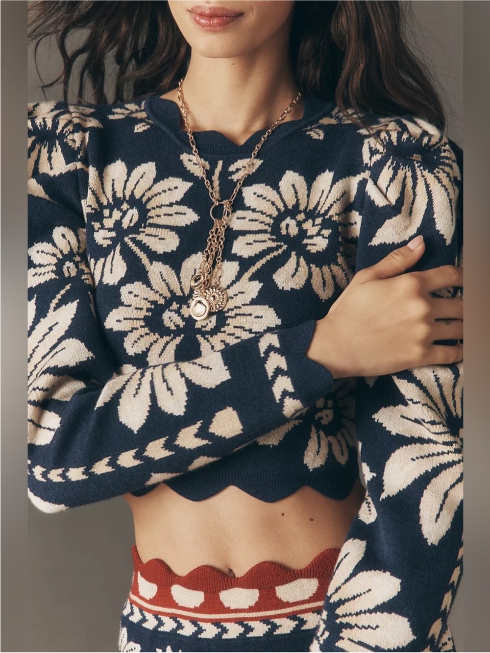NWT Farm Rio Luna Puff-Sleeve Crop Sweater - Picture 3 of 4